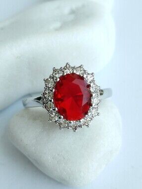 Ruby Cz halo cocktail ring size 8 🆕